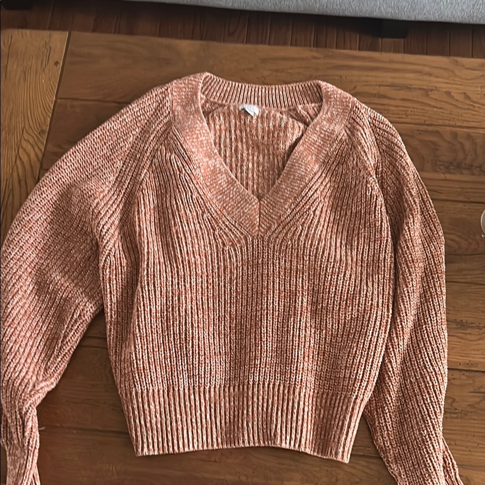a new day Orange V-Neck Sweater Chunky Knit